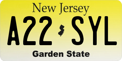 NJ license plate A22SYL