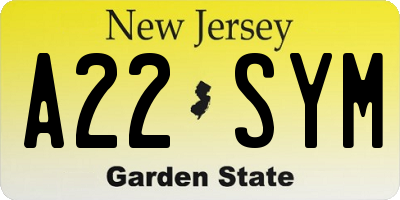 NJ license plate A22SYM