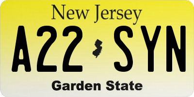 NJ license plate A22SYN