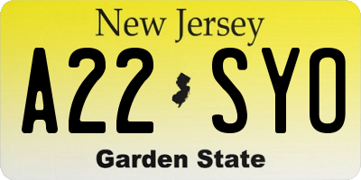 NJ license plate A22SYO