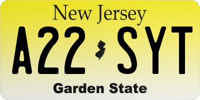 NJ license plate A22SYT