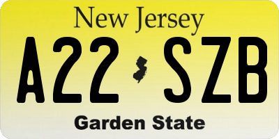 NJ license plate A22SZB