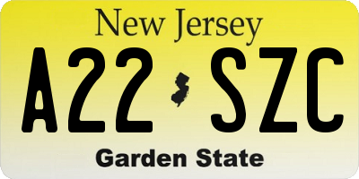 NJ license plate A22SZC