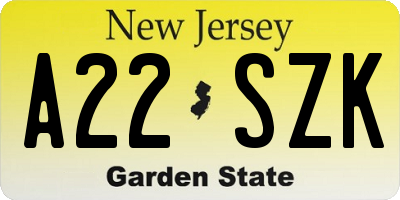 NJ license plate A22SZK