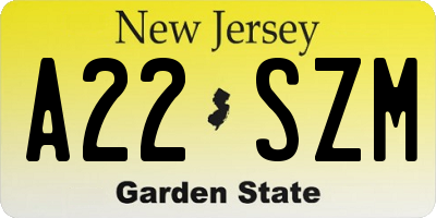 NJ license plate A22SZM