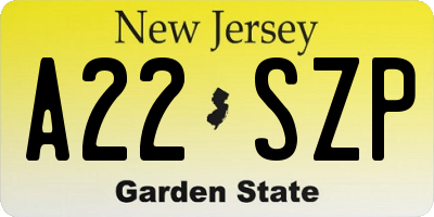 NJ license plate A22SZP