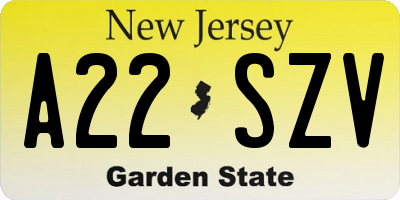 NJ license plate A22SZV