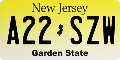 NJ license plate A22SZW