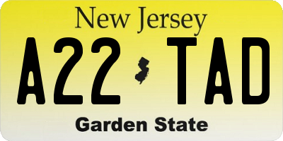 NJ license plate A22TAD