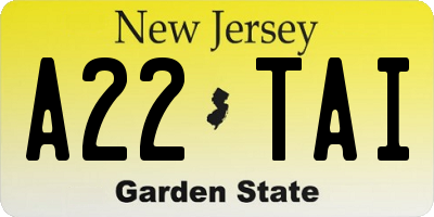 NJ license plate A22TAI