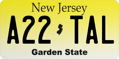 NJ license plate A22TAL