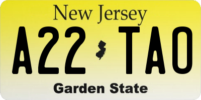 NJ license plate A22TAO