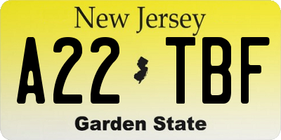 NJ license plate A22TBF