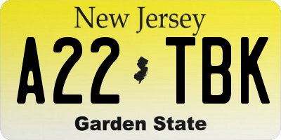 NJ license plate A22TBK