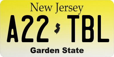 NJ license plate A22TBL