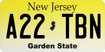 NJ license plate A22TBN
