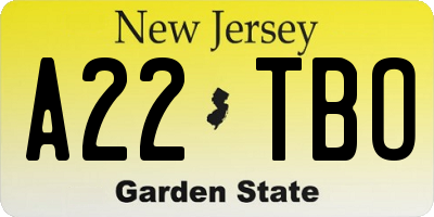 NJ license plate A22TBO