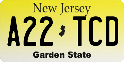 NJ license plate A22TCD