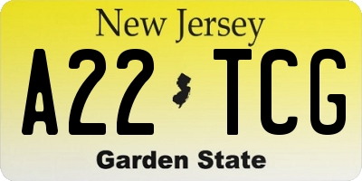 NJ license plate A22TCG