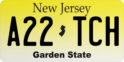 NJ license plate A22TCH