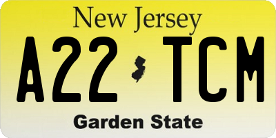 NJ license plate A22TCM