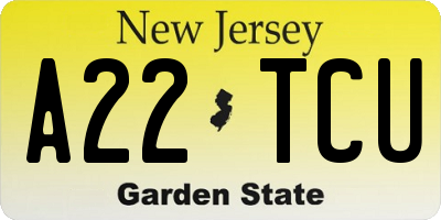 NJ license plate A22TCU