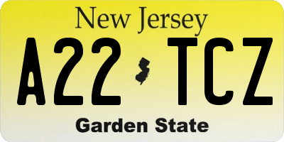 NJ license plate A22TCZ