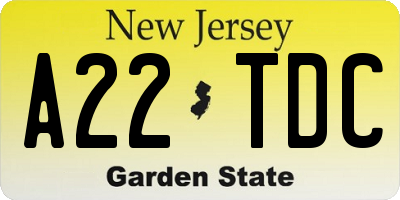NJ license plate A22TDC