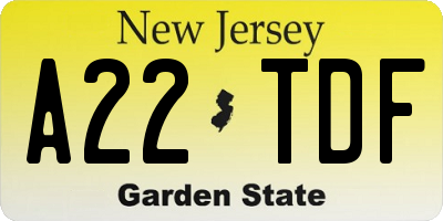 NJ license plate A22TDF