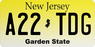 NJ license plate A22TDG