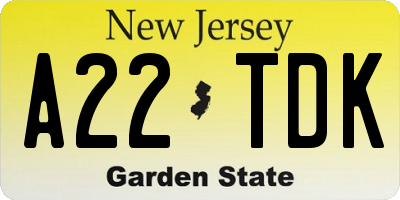 NJ license plate A22TDK