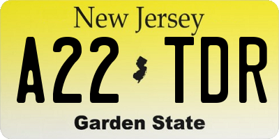 NJ license plate A22TDR
