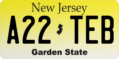 NJ license plate A22TEB