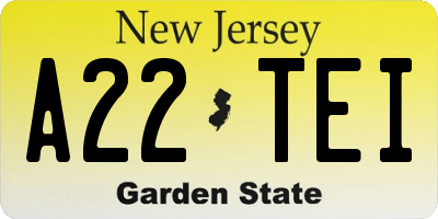 NJ license plate A22TEI