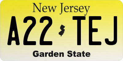 NJ license plate A22TEJ