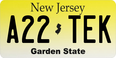 NJ license plate A22TEK