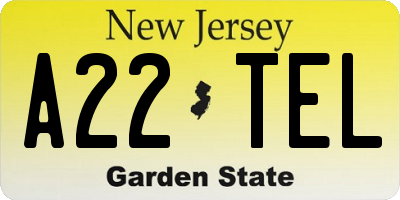 NJ license plate A22TEL