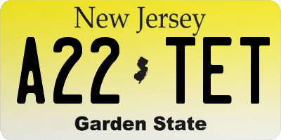 NJ license plate A22TET