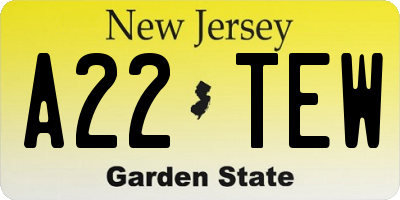 NJ license plate A22TEW