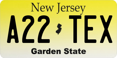 NJ license plate A22TEX