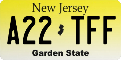 NJ license plate A22TFF