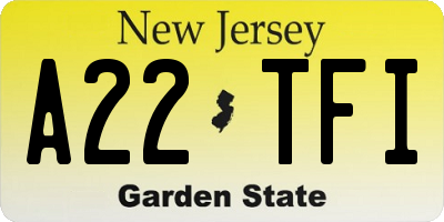 NJ license plate A22TFI