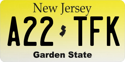 NJ license plate A22TFK
