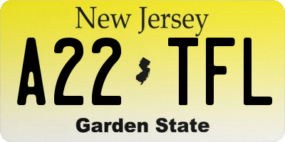 NJ license plate A22TFL