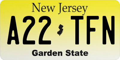 NJ license plate A22TFN