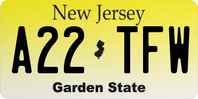 NJ license plate A22TFW