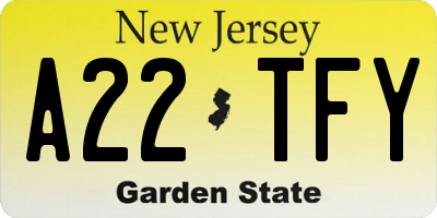 NJ license plate A22TFY