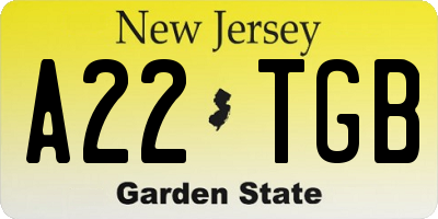 NJ license plate A22TGB