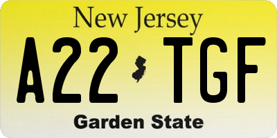 NJ license plate A22TGF