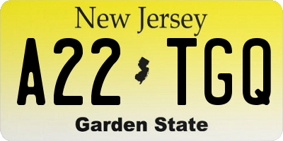 NJ license plate A22TGQ